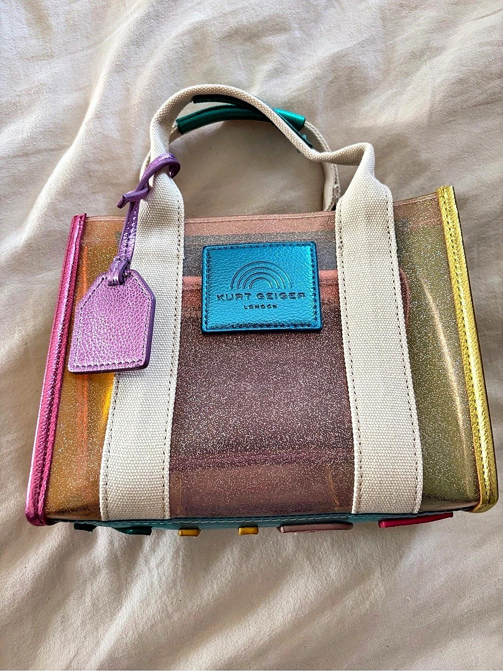 Kurt Geiger London Mini Kensington Shopper Tote Pink & Gold Like New